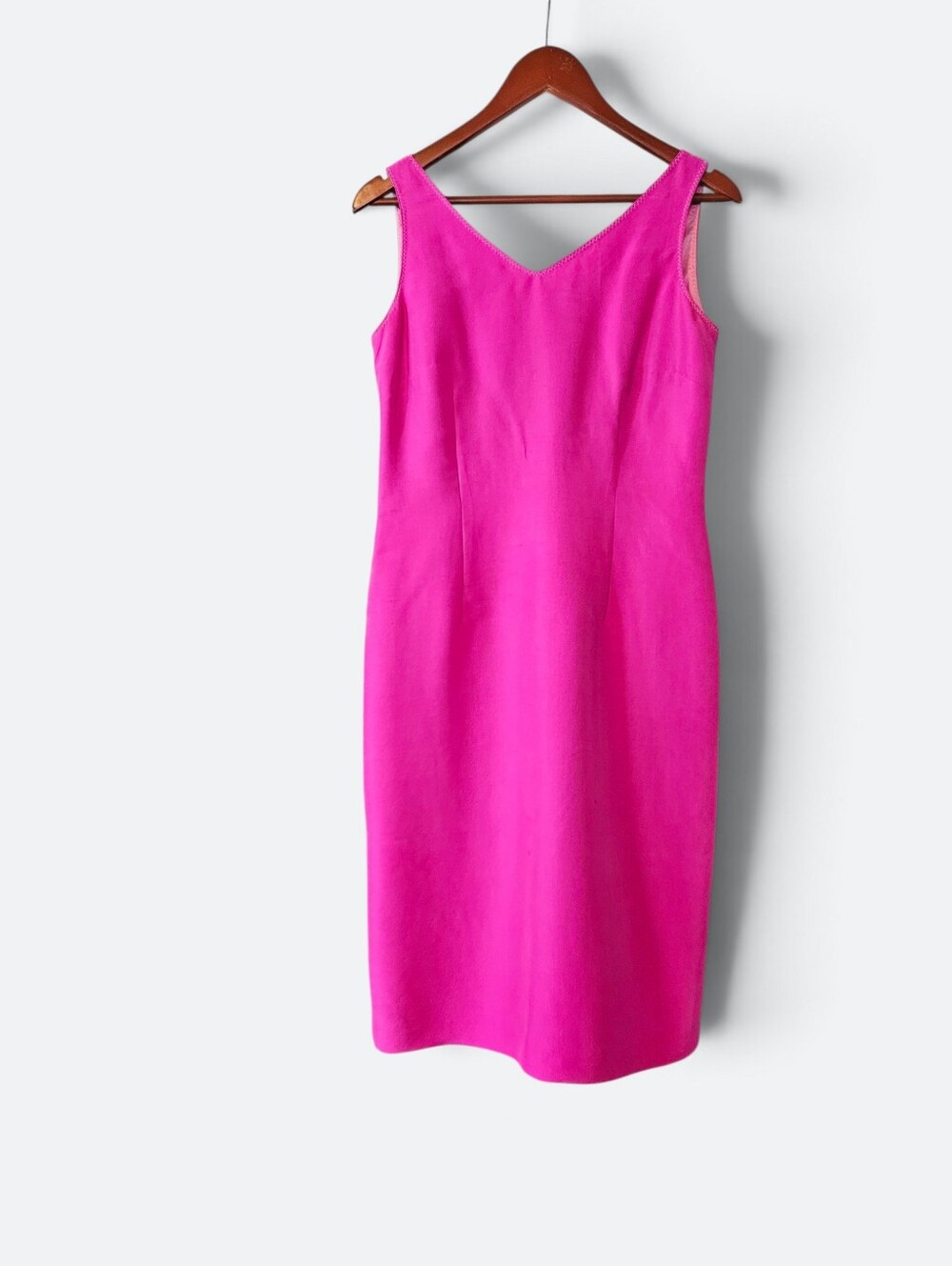 Vintage Evan-Picone Dupioni Silk Crepe V-Neck Fuchsia Pink Sleeveless Dress 4
